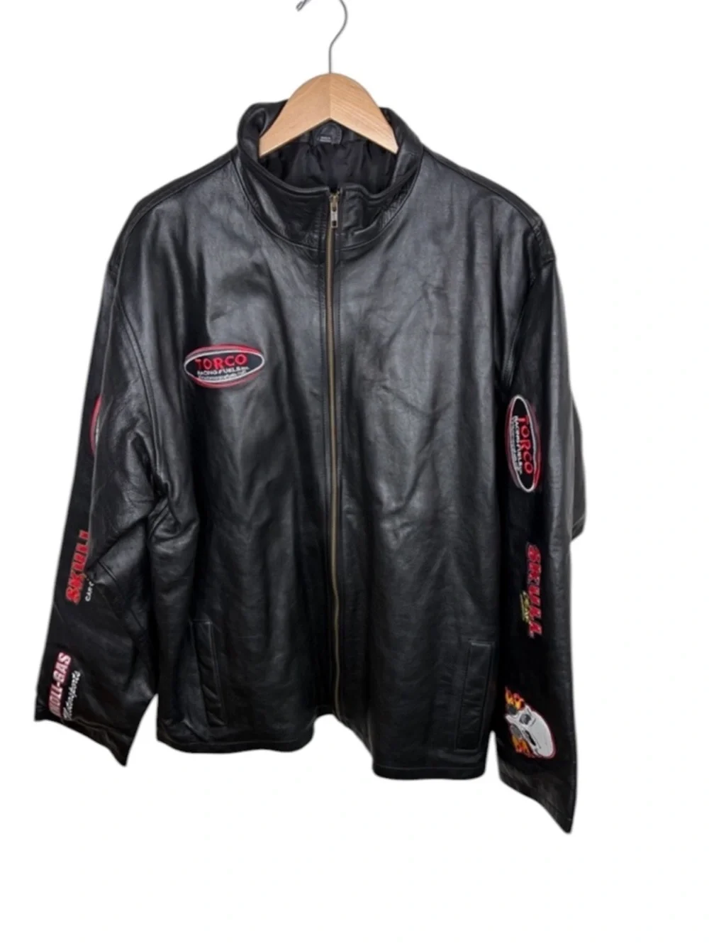 Torco Racing Black Leather Full Zip Jacket Men Size XL